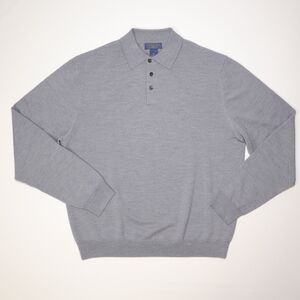 Joseph Lyman Italian Merino Wool Polo Button Sweater Long Sleeve Gray Mens XL